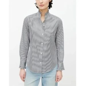 Nili Lotan Lydia Ruffle Neck And Cuff Black White Stripe Size Medium